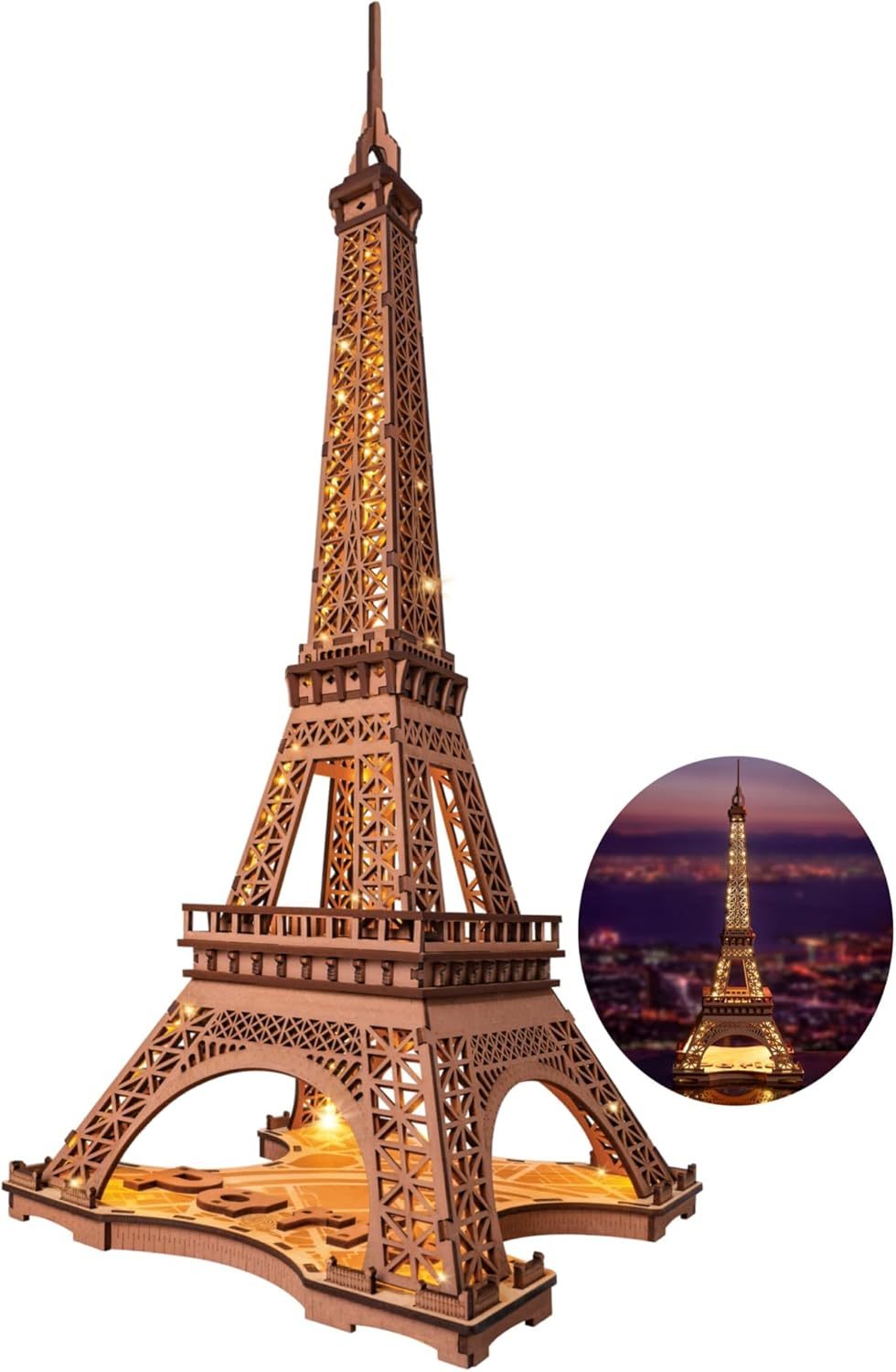 ROBOTIME Rolife Eiffel Tower Wooden Puzzle – 4 Light Shows Gift
