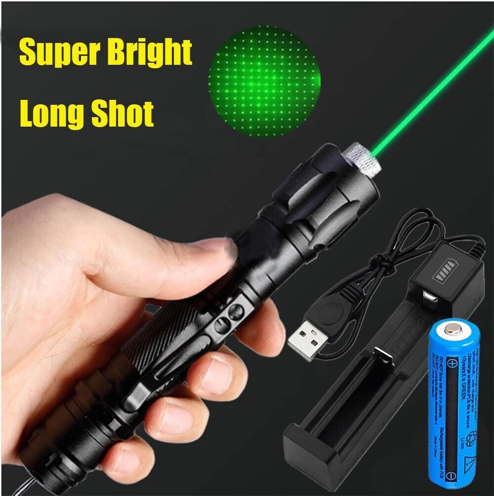 USB Rechargeable Green Laser Pointer Pen with LED Flashlight