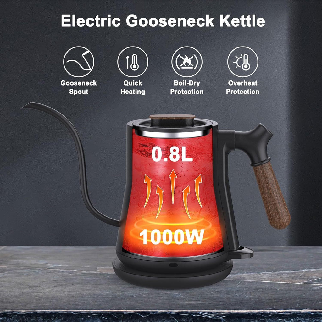 Gooseneck Electric Kettle – Stainless Steel, Rapid Heat & Auto Shutoff