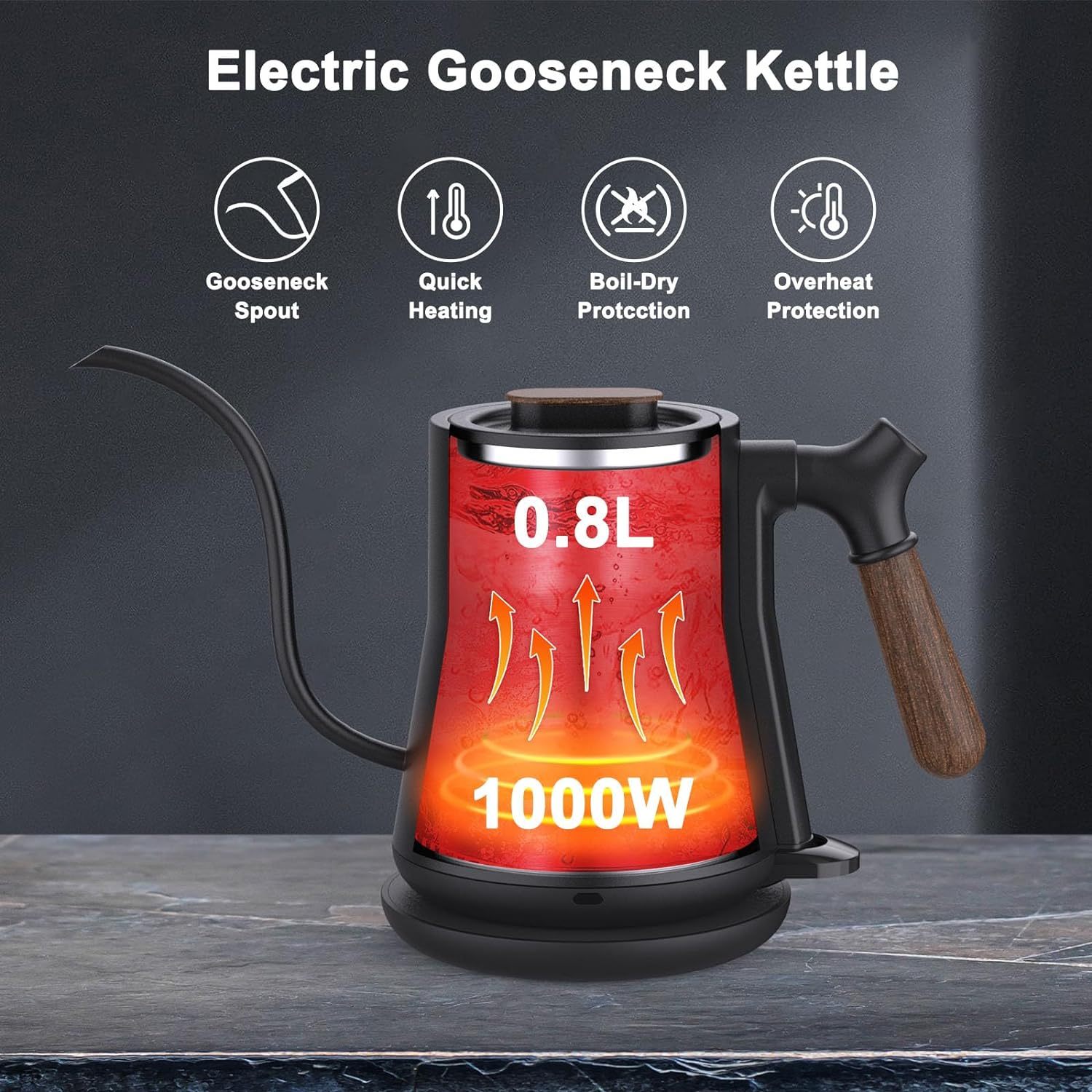 Gooseneck Electric Kettle – Stainless Steel, Rapid Heat & Auto Shutoff