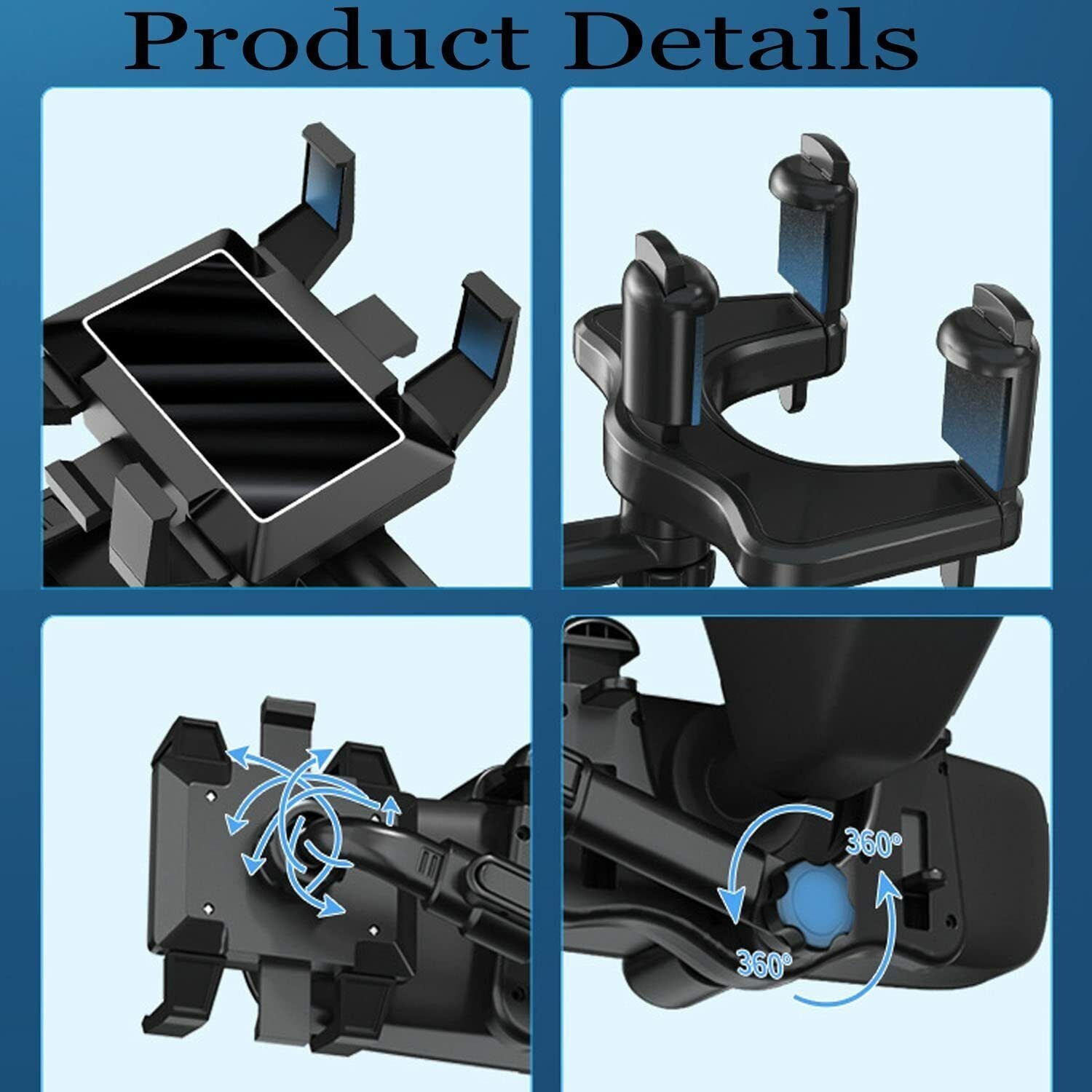 Rotatable & Retractable Rearview Mirror Phone Holder – Universal Car Mount (UK Stock)