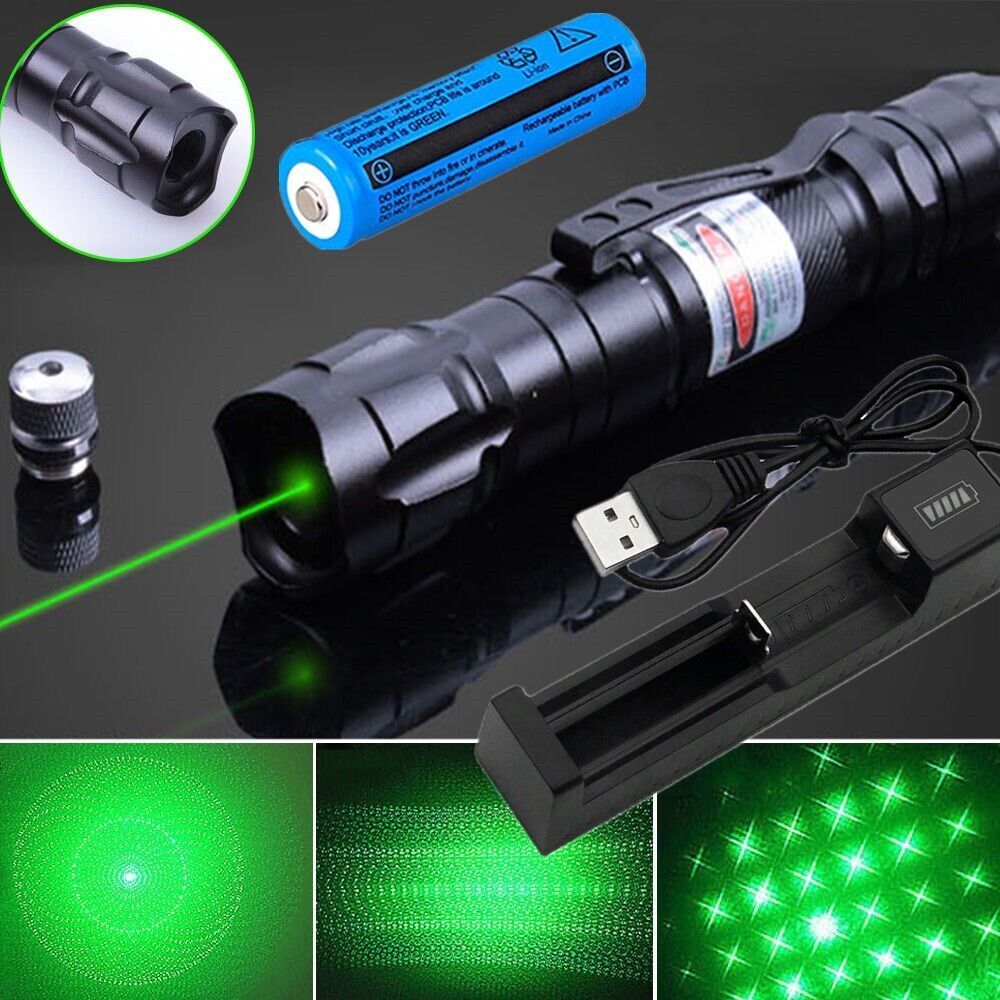 USB Rechargeable Green Laser Pointer Pen with LED Flashlight