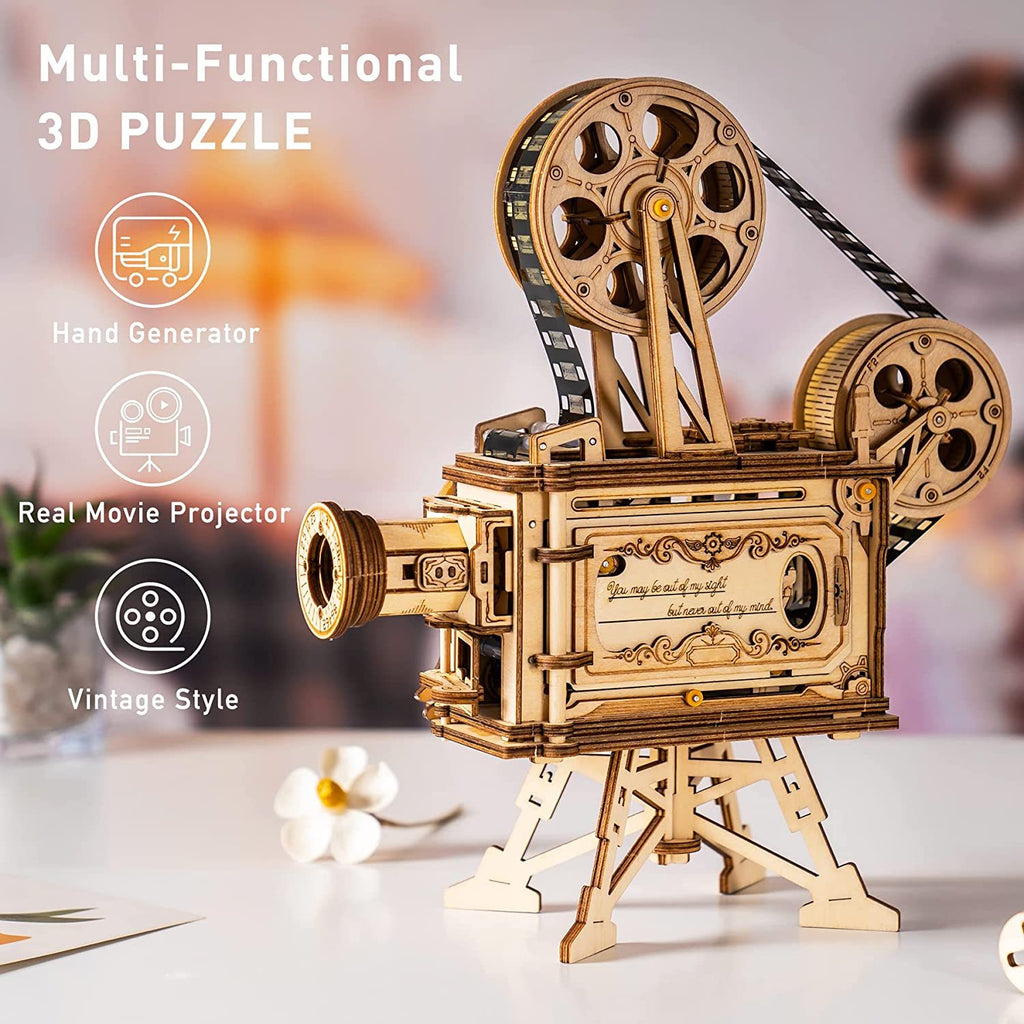 ROKR 3D Wooden Vitascope Puzzle – Mechanical Movie Projector Kit