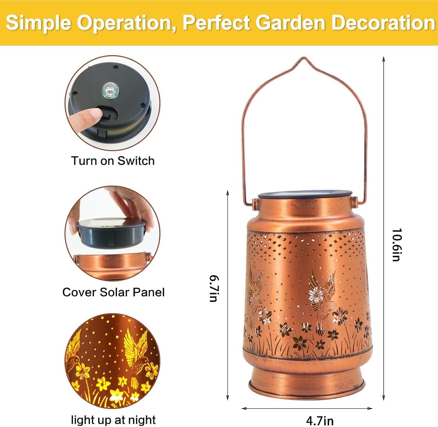 Solar Garden Lantern – Metal Hanging Hummingbird LED Light