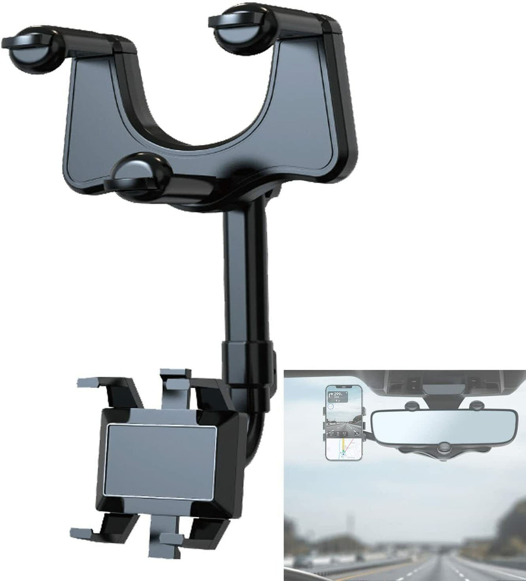 Rotatable & Retractable Rearview Mirror Phone Holder – Universal Car Mount (UK Stock)