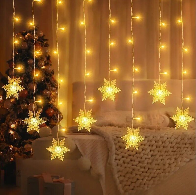 LED Snowflake Curtain Fairy Lights – Christmas & Party Window Decor (UK)