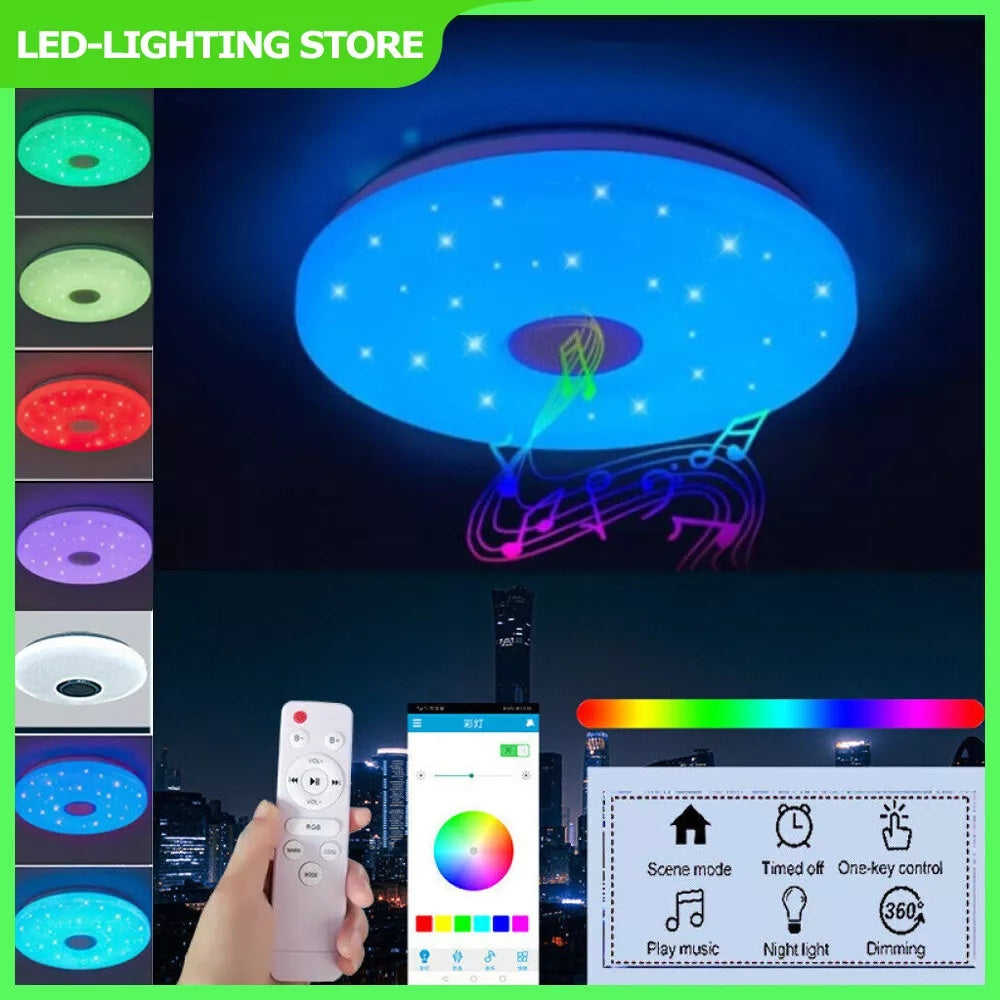 RGB LED Ceiling Light with Bluetooth Speaker – Music & Mood Lighting + Remote Control