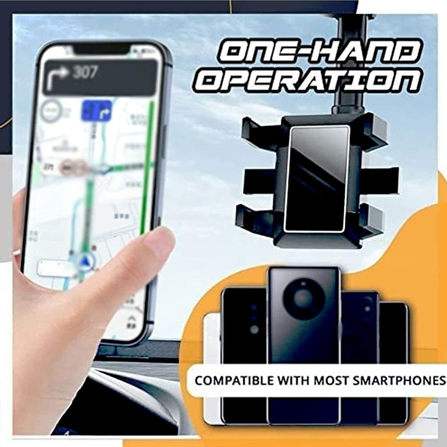 Rotatable & Retractable Rearview Mirror Phone Holder – Universal Car Mount (UK Stock)