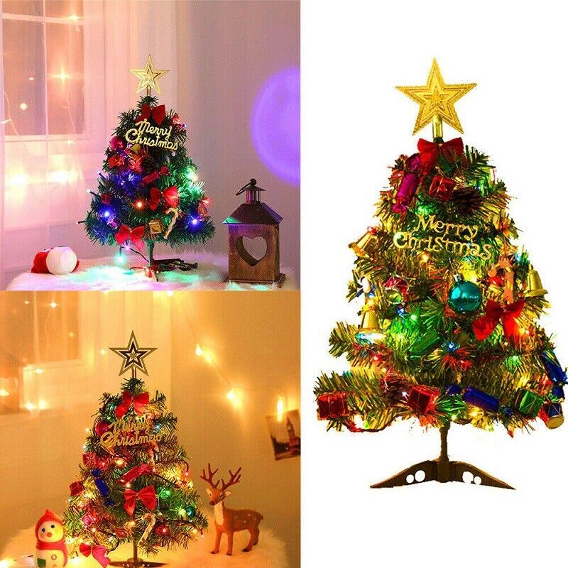 Festive Mini Tabletop Christmas Tree – Pre-Lit with LED Lights & Ornaments