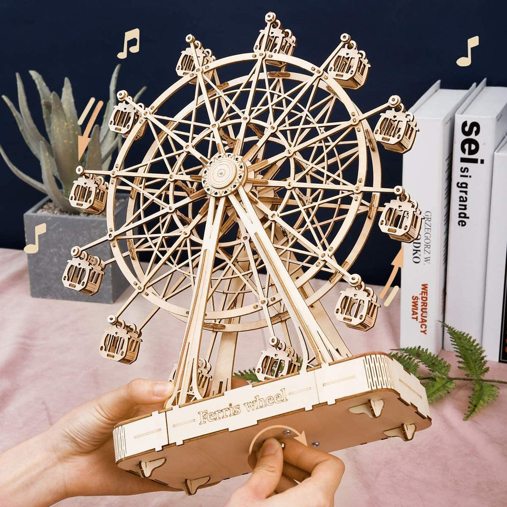 ROBOTIME DIY Wooden Ferris Wheel Model – Rotatable Music Toy Gift
