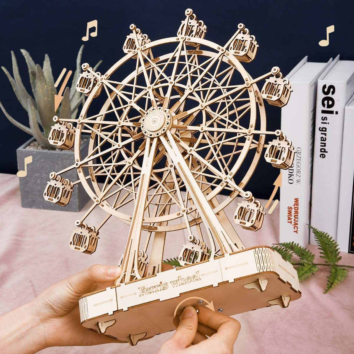 ROBOTIME DIY Wooden Ferris Wheel Model – Rotatable Music Toy Gift