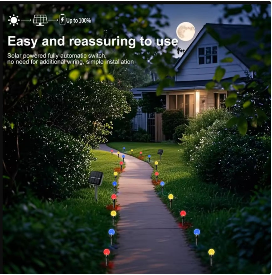 20 Multi-Coloured Solar LED Ball Stake Lights – Outdoor Garden, Pathway & Patio Lighting