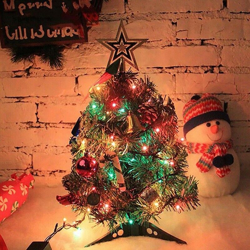 Festive Mini Tabletop Christmas Tree – Pre-Lit with LED Lights & Ornaments