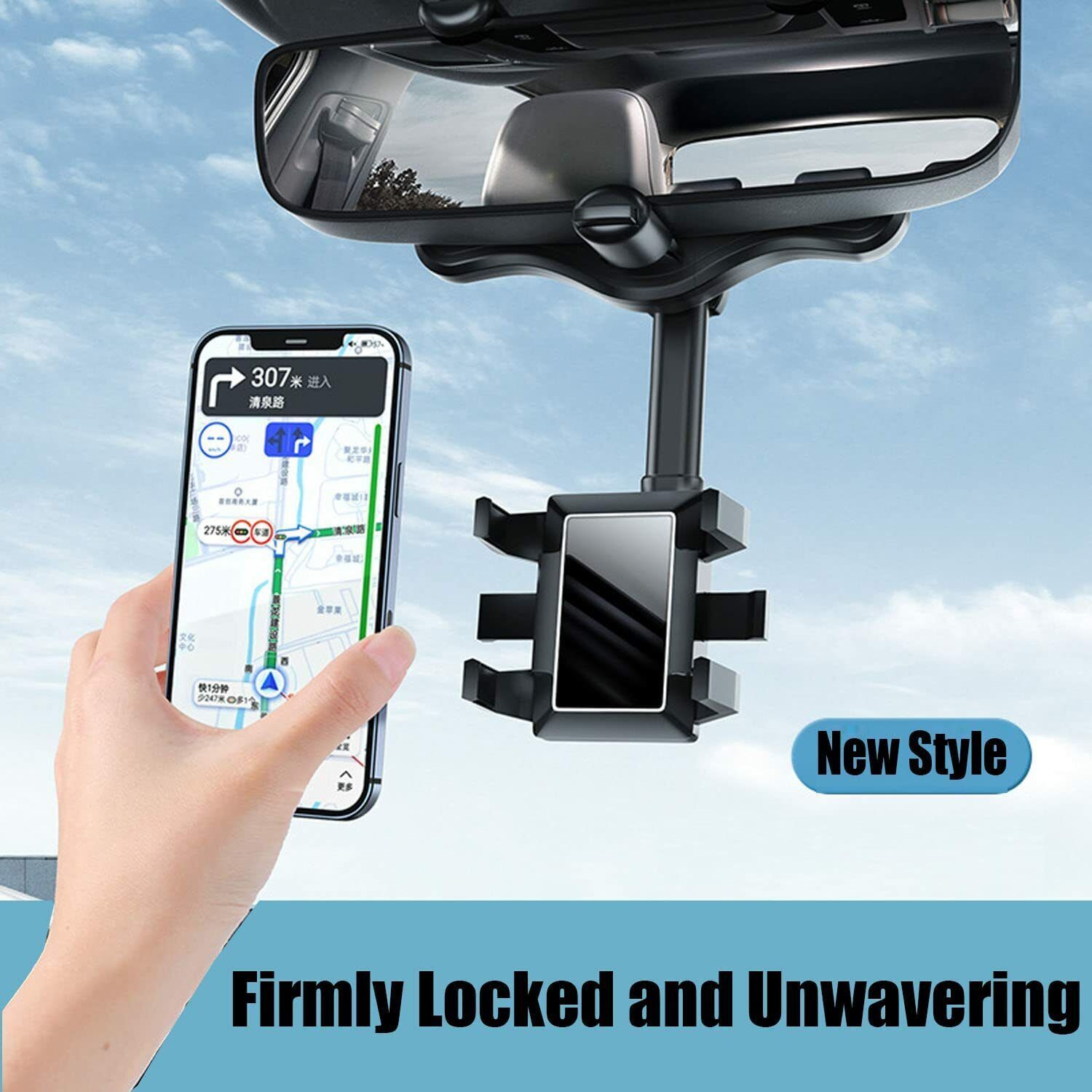 Rotatable & Retractable Rearview Mirror Phone Holder – Universal Car Mount (UK Stock)