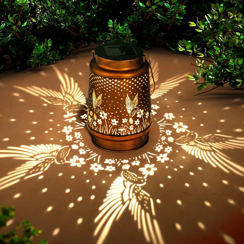 Solar Garden Lantern – Metal Hanging Hummingbird LED Light