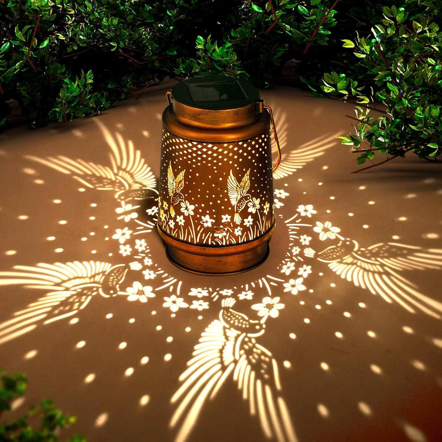 Solar Garden Lantern – Metal Hanging Hummingbird LED Light