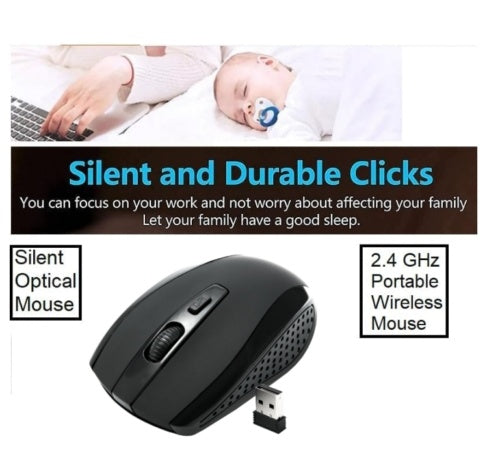 2.4GHz Wireless Optical USB Mouse – Cordless Scroll Mouse for PC & Laptop (Black, UK)