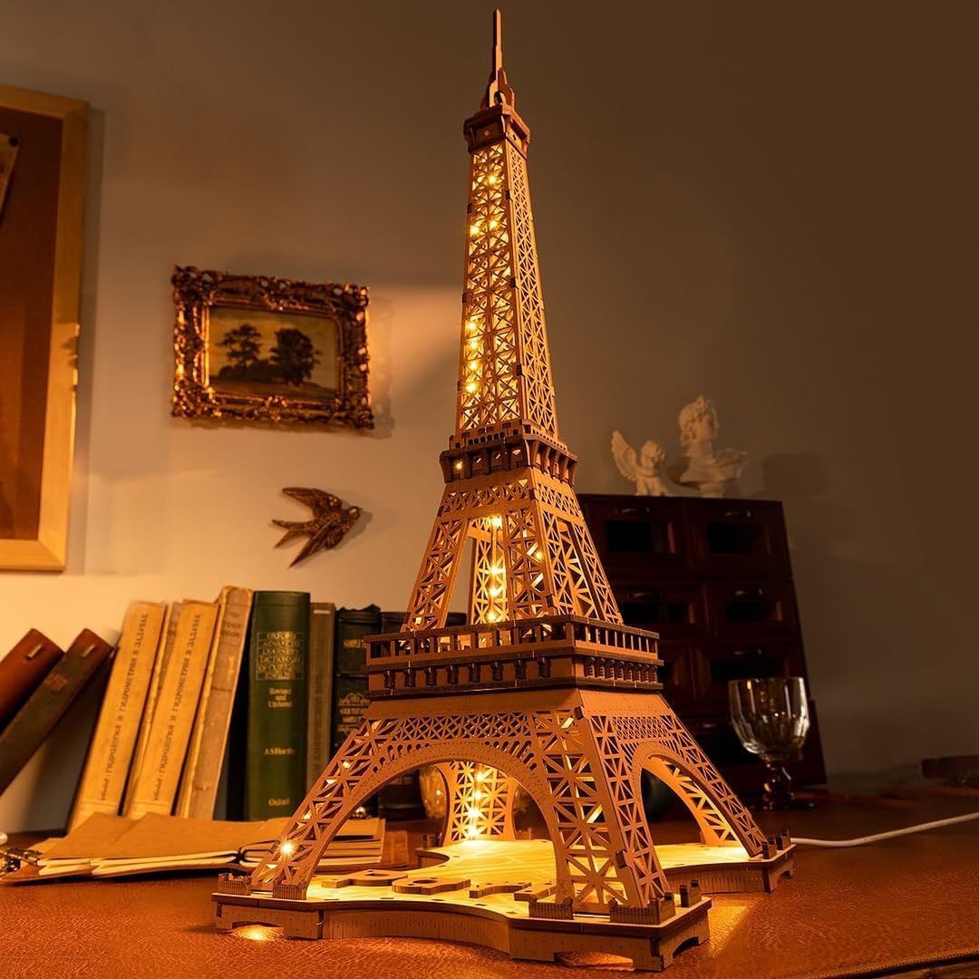 ROBOTIME Rolife Eiffel Tower Wooden Puzzle – 4 Light Shows Gift