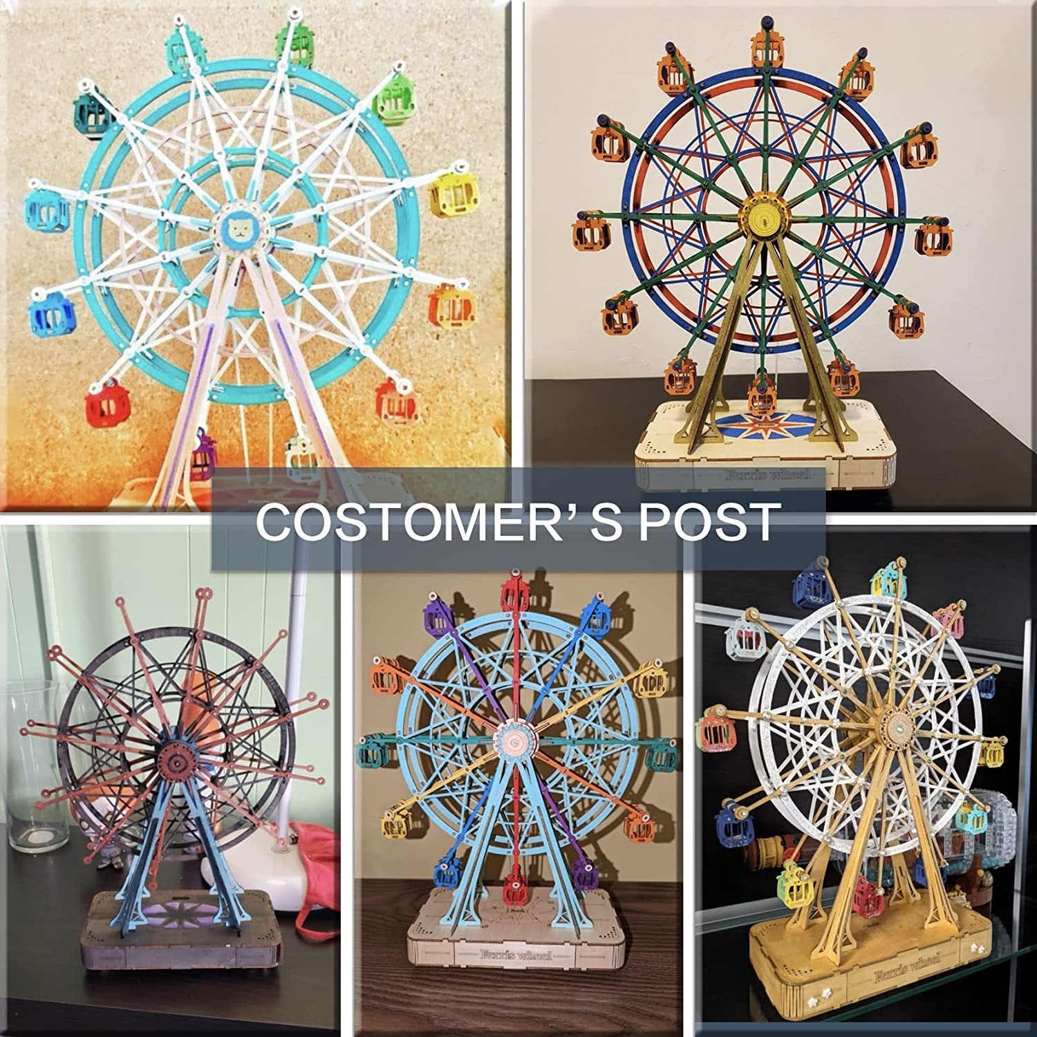 ROBOTIME DIY Wooden Ferris Wheel Model – Rotatable Music Toy Gift