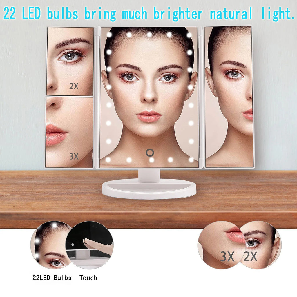 Foldable LED Makeup Mirror with Light – Vanity Desk Stand