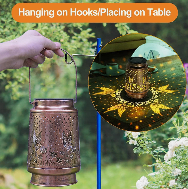 Solar Garden Lantern – Metal Hanging Hummingbird LED Light