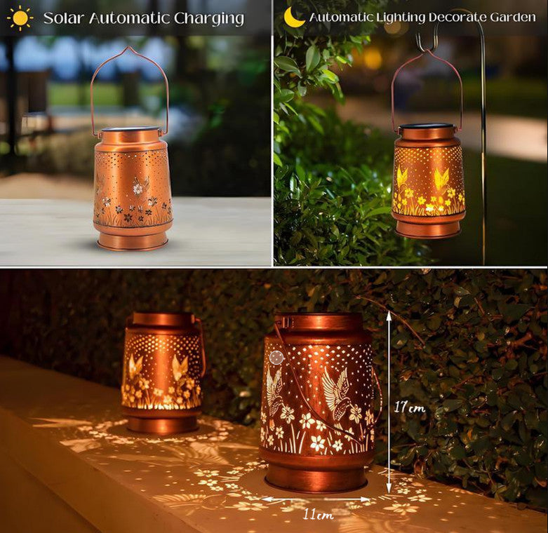Solar Garden Lantern – Metal Hanging Hummingbird LED Light