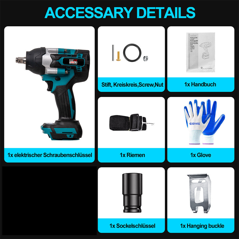 2000Nm 1/2" Cordless Electric Impact Wrench & Drill Driver – Compatible with 18V Battery