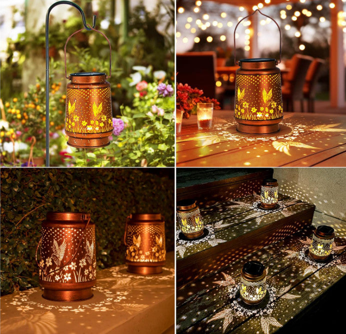 Solar Garden Lantern – Metal Hanging Hummingbird LED Light