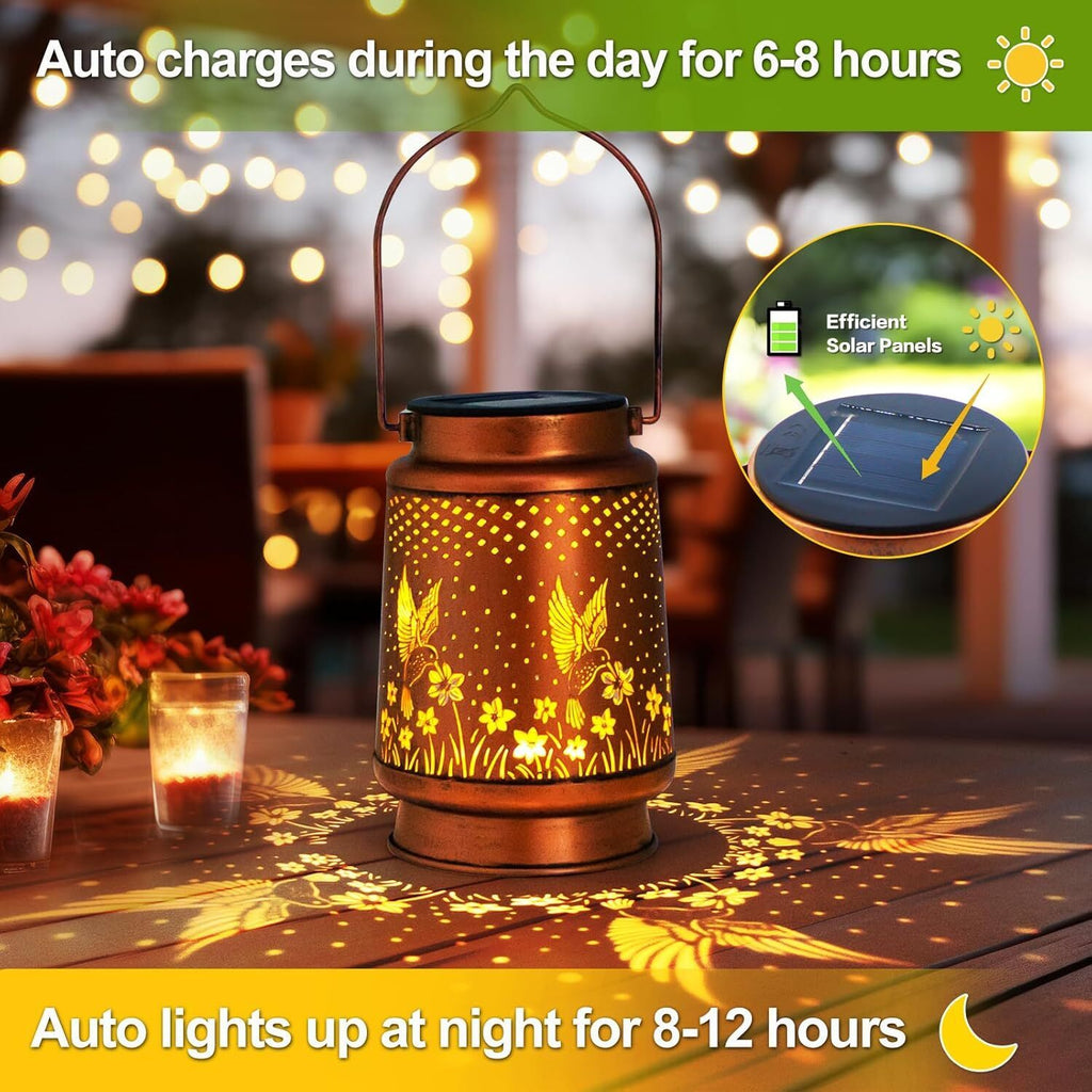 Solar Garden Lantern – Metal Hanging Hummingbird LED Light
