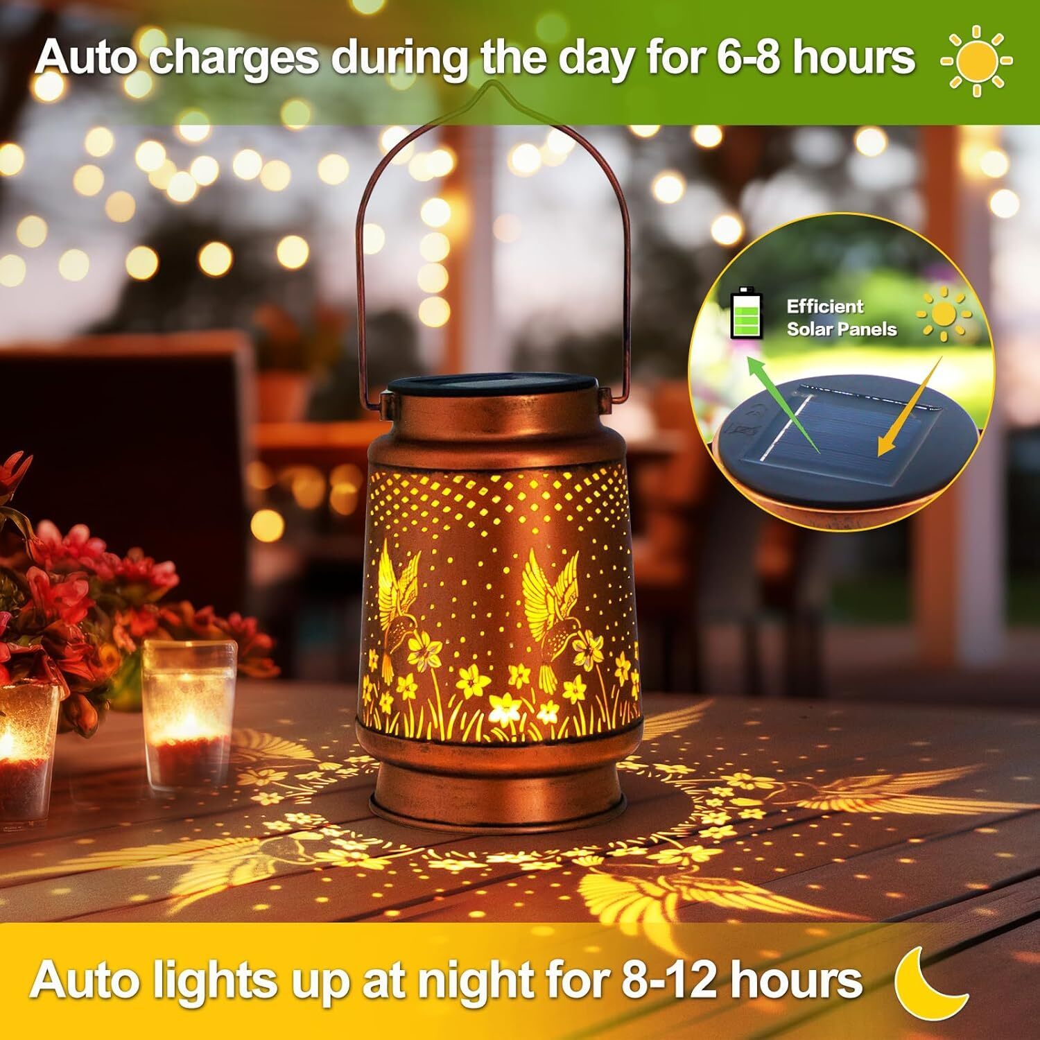 Solar Garden Lantern – Metal Hanging Hummingbird LED Light