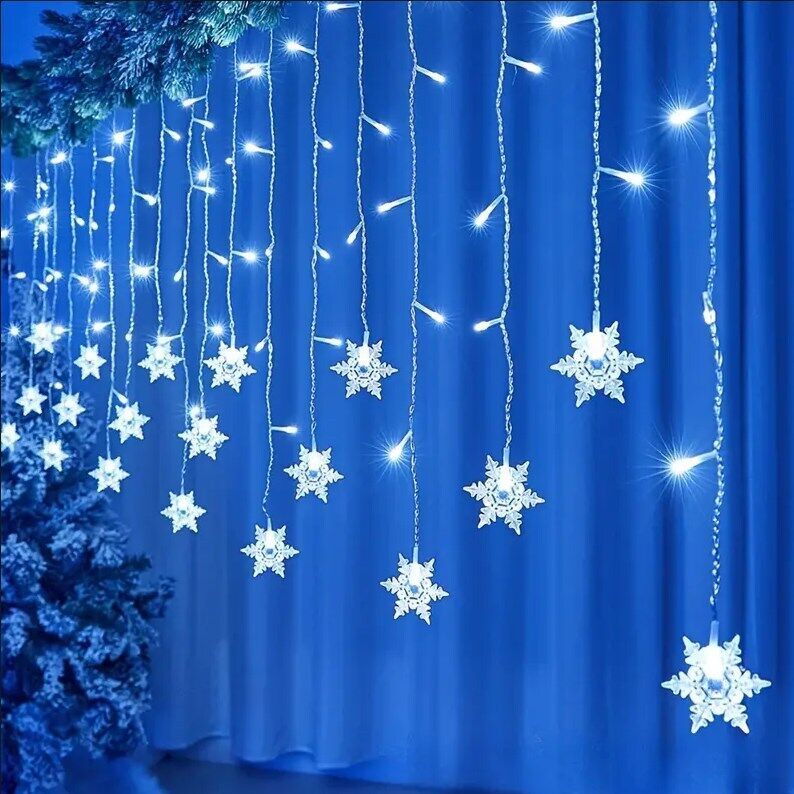 LED Snowflake Curtain Fairy Lights – Christmas & Party Window Decor (UK)