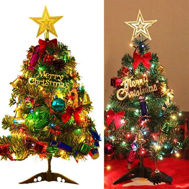 Festive Mini Tabletop Christmas Tree – Pre-Lit with LED Lights & Ornaments