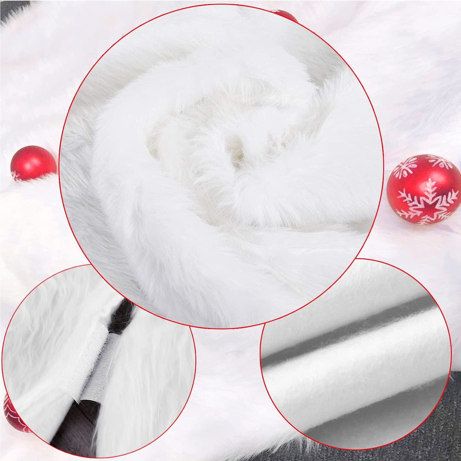 White Faux Fur Christmas Tree Skirt – 78cm (31") Plush Snowflake Design