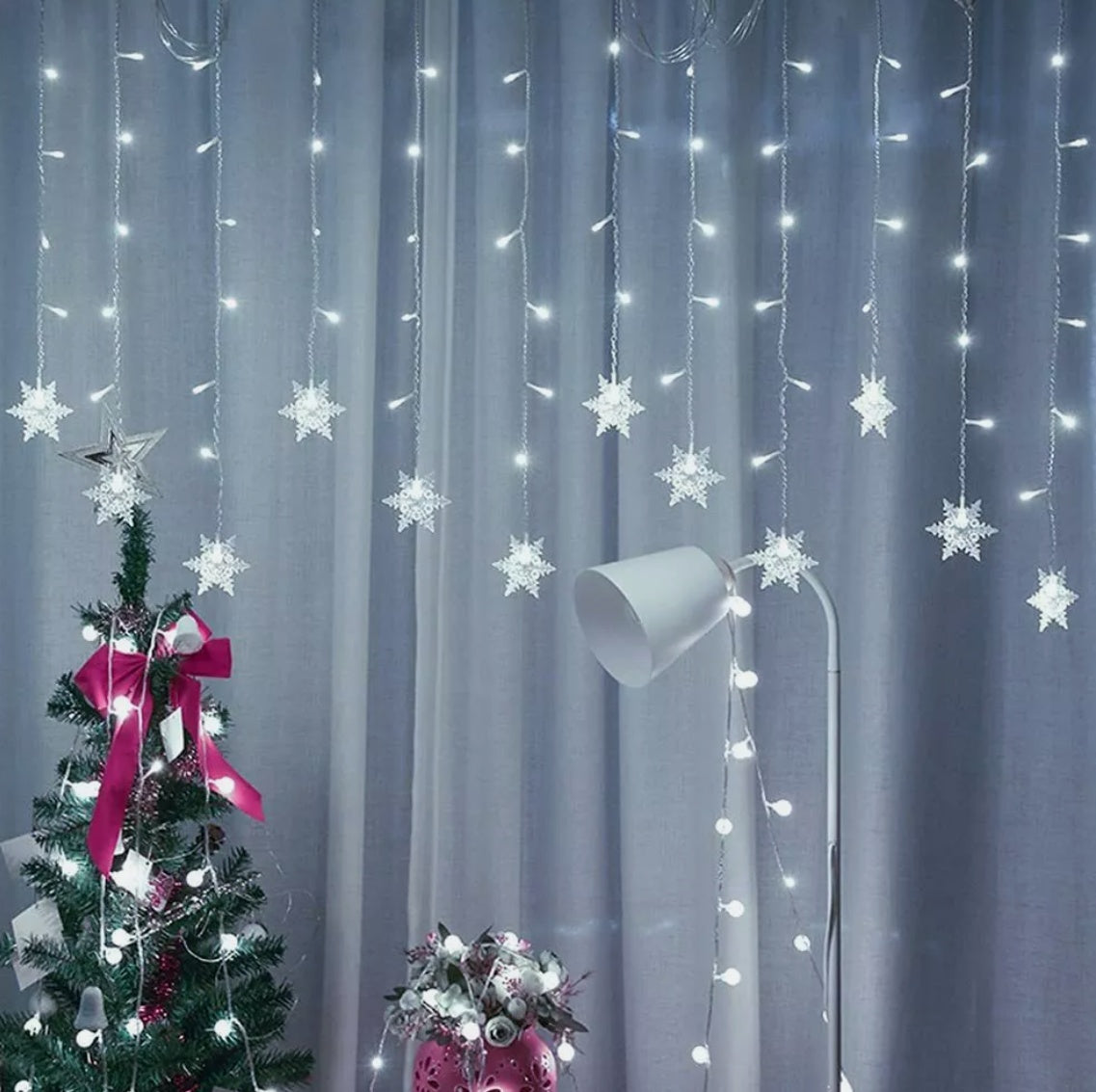 LED Snowflake Curtain Fairy Lights – Christmas & Party Window Decor (UK)