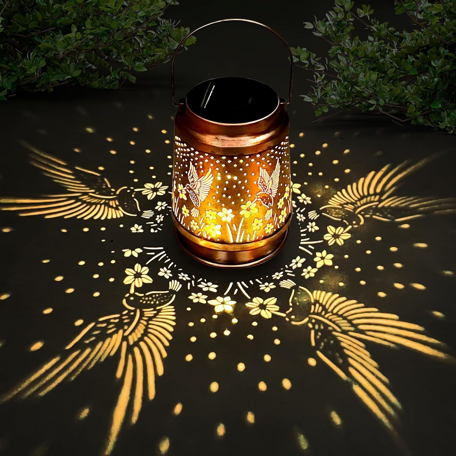 Solar Garden Lantern – Metal Hanging Hummingbird LED Light